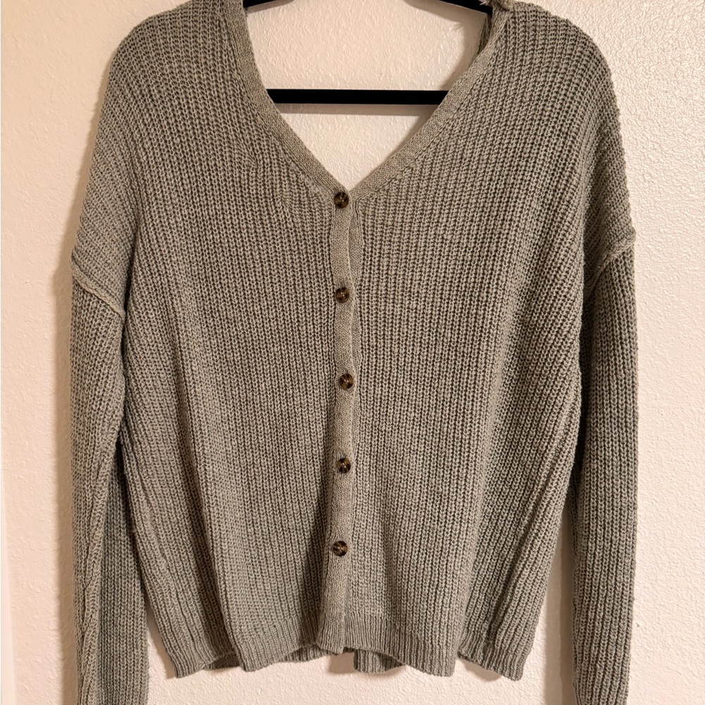 Grey neck button down sweater